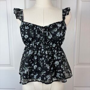 Hollister Black Floral Ruffle Blouse